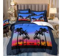 Carbono Housse de Couette 230x260cm Coucher Soleil Arbre Coco Microfibre Parure de Linge de Lit,Extra Doux,Respirant et Lavable Ensembles Literie avec Fermeture éclair et 2 Taies d'oreiller 50x75cm