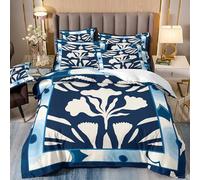 Carbono Housse de Couette 230x260cm Fleur Géométrique Bleue 3 Pièces en Microfibre brossée Ultra Douce Parure de lit, avec 2 Taie Oreillers 50x75 cm, avec Fermeture Éclair
