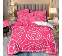 Carbono Housse de Couette 230x260cm Fleur Géométrique Rouge Parure de Couette + 2 Taies d'oreiller 50x75 cm- Douce, légère et Facile d'entretien