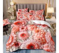 Carbono Housse de Couette 230x260cm Fleur Orange Abstraite 3 Pièces en Microfibre brossée Ultra Douce Parure de lit, avec 2 Taie Oreillers 50x75 cm, avec Fermeture Éclair