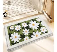 Carbono Tapis De Bain Fleurs Blanches Feuilles Vertes Tapis de Bain en Microfibre Douce,Super épais-Lavable en Machine-Antidérapant-Super Absorbant-Anti-moisissure,pour Baignoire,Chambres 50x80cm