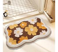Carbono Tapis De Bain Fleurs Oranges Tapis de Bain en Microfibre Douce,Super épais-Lavable en Machine-Antidérapant-Super Absorbant-Anti-moisissure,pour Baignoire,Chambres 50x80cm