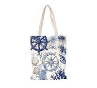 Carbono Tote Bag Corail À Coquille Bleue Sac fourre-tout en coton,sacs en tissu d'épicerie réutilisables et légers,adaptés au bricolage, à la publicité,à la promotion,cadeaux,activités 35x40cm