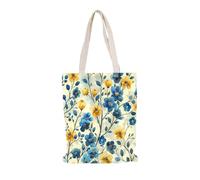 Carbono Tote Bag Femme Fleurs Bleues Jaunes Sac fourre-tout en coton,sacs en tissu d'épicerie réutilisables et légers,adaptés au bricolage, à la publicité,à la promotion,cadeaux,activités 35x40cm