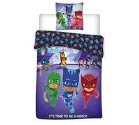 Carbotex Housse de Couette avec taie d'oreiller réversible modèle PjMasks 140x200cm 100% Coton