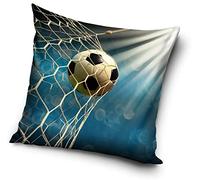 Carbotex Housse de coussin 40 x 40 cm (carrée, noir et blanc, motif football, sportif, filet, imprimé, 1 pièce)