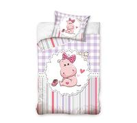 Carbotex Linge de Lit Bébé Bébé Hippo à Carreaux Rose 100x135 cm + 40x60 CM