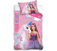 Carbotex Linge de lit en coton 100x135 Taie d'oreiller rose Barbie 40x60 C24