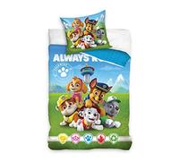 Carbotex Parure de Lit Pat Patrouille avec Chase, Marcus, Ruben, Stella et Rocky, Housse de Couette 140x200 cm + Taie d'oreiller 65x65 cm, 100% Coton Blue