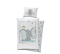 Carbotex Parure de lit réversible pour bébé Disney Dumbo - 100 x 135 cm + 40 x 60 cm - 100 % coton - Vert
