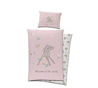 Carbotex Parure de lit réversible pour bébé - Motif Disney Bambi - 100 x 135 cm + 40 x 60 cm - 100 % coton - Rose