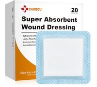 Carbou Lot de 20 pansements super absorbants de 10,2 x 10,2 cm, pansements absorbants non adhésifs pour le soin des plaies, pansement doux et très absorbant, coussinets de gaze anti-adhésifs pour