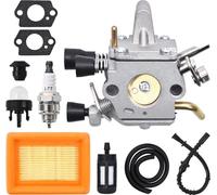 Carburateur pour STIHL FS120 FS200 FS250 FS300 FS350 FR350 Débroussailleuse, JRISBO Accessoire FS 250 Pièces de Rechange Carbu Kit avec Filtre à Air, Joint, Bougie, Pompe Amorcage