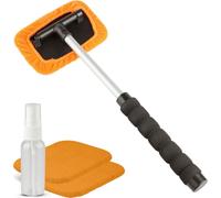 WALSER Nettoyeur de vitres pour voiture, Nettoyeur intérieur de vitres de voiture fonction télescopique 26-42 cm extensible, Nettoyeur de pare-brise incl. 2 chiffons microfibres + vaporisateur