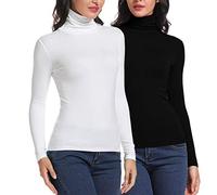 CARCOS 2-Pack Pull col Roulé, Femmes col Montant Hauts Basique à Manches Longues Autumn Hiver Noir Blanc 3XL