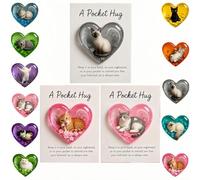 Card, Cat Memorial Pocket-Hug, Pocket-Hug Cat Card, Heart-Shaped Handmade Token for Cat Lovers, Resin Emotional Support Card, with Inspirational Card, Christmas for Coworkers Cat Lovers (3Pcs-F)