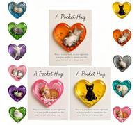 Card, Cat Memorial Pocket-Hug, Pocket-Hug Cat Card, Heart-Shaped Handmade Token for Cat Lovers, Resin Emotional Support Card, with Inspirational Card, Christmas for Coworkers Cat Lovers (3Pcs-D)