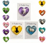 Card, Cat Memorial Pocket-Hug, Pocket-Hug Cat Card, Heart-Shaped Handmade Token for Cat Lovers, Resin Emotional Support Card, with Inspirational Card, Christmas for Coworkers Cat Lovers (3Pcs-A)