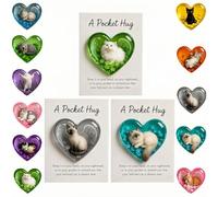Card, Cat Memorial Pocket-Hug, Pocket-Hug Cat Card, Heart-Shaped Handmade Token for Cat Lovers, Resin Emotional Support Card, with Inspirational Card, Christmas for Coworkers Cat Lovers (3Pcs-B)