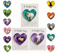 Card, Cat Memorial Pocket-Hug, Pocket-Hug Cat Card, Heart-Shaped Handmade Token for Cat Lovers, Resin Emotional Support Card, with Inspirational Card, Christmas for Coworkers Cat Lovers (3Pcs-E)