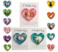 Card, Cat Memorial Pocket-Hug, Pocket-Hug Cat Card, Heart-Shaped Handmade Token for Cat Lovers, Resin Emotional Support Card, with Inspirational Card, Christmas for Coworkers Cat Lovers (3Pcs-H)