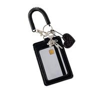 Card Holder - 4.33 Inch Protective Sleeve | Leather Spiral Wrist Coil - 11x7.3cm secure identification badge case with elastic cord for students, ideal for carrying school ID badges.