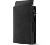 CARD Nine! Étui pour cartes magnétiques S - Portefeuille fin de qualité supérieure - Avec protection RFID - Portefeuille pour homme - Avec fermeture magnétique (cuir Crazy Horse noir, compartiment à