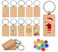 Cardbeei Lot de 60 porte-clés rectangulaires vides et arrondis - Peut être gravé - Cadeau à faire soi-même, argent et bois