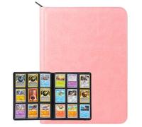cardcosmos Classeur TCG à 9 poches avec fermeture éclair, rose, pour 360 cartes, fermeture éclair, sans acide, fente latérale, album aspect cuir pour Pokémon, Magic, Yu-Gi-Oh!, One Piece, Match Attax