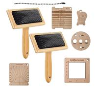 Carder - Brosse à carder pour laine - Brosse multifonctionnelle - Brosse à feutrage à l'aiguille de laine avec manche en bois - Ensemble de peignes mélangés en laine - Brosse à épiler pour chien