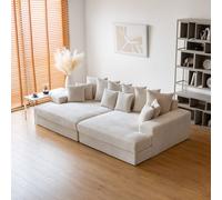 CARDIFF - Canapé 4 places assise profonde en velours côtelé beige