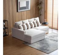 CARDIFF - Canapé d'angle 3/4 places assise profonde en velours côtelé beige