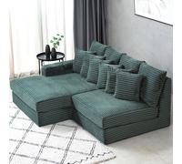 CONCEPT USINE | Canapé d’Angle Gauche Cardiff | Velours Côtelé Vert | 2 à 3 Places avec Méridienne | Assise Profonde | Design Cocooning et Élégant | Coussins Déhoussables Inclus | 187 x 148 cm