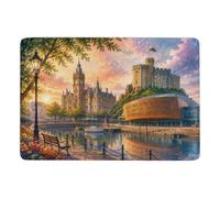 Cardiff Cityscape Watercolor Poster Tapis à Poils Courts 150 x 100 cm | Tapis de salon pour l'automne, avec dos à points PVC antidérapants; pour chambre d'amis et coin lecture