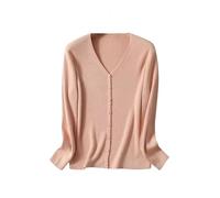 Cardigan 100 % soie pour femme Col en V ajouré Mode Élégant Vintage Hiver Tops, Racine de lotus, Taille XL