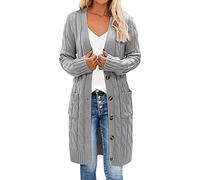 Cardigan 2025 pour femmes automne et hiver 2022 long pull pâte frite pour femmes cardigan solide avec poche boutonnée, gris, XL