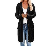 Cardigan 2025 pour femmes automne et hiver 2022 long pull pâte frite pour femmes cardigan solide avec poche boutonnée, Noir , S