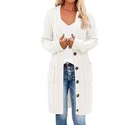 Cardigan 2025 pour femmes automne et hiver 2022 long pull pâte frite pour femmes cardigan solide avec poche boutonnée, blanc, S