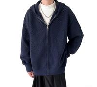 Cardigan à capuche ajouré pour homme pour une tenue de rue décontractée, veste déchirée à manches longues avec tous les styles pour le printemps et l'automne, disponible en plusieurs tailles (S bleu)