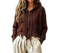 Cardigan à capuche décontracté en tricot classique décontracté | Cardigan ouvert sur le devant. Col zippé sur le devant. Capuche attachée. Facile à assortir avec des jeans
