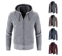 Cardigan à capuche en polaire pour homme - Cardigan d'hiver en tricot zippé avec poches - Sweat lourd doublé pour l'extérieur - Veste chaude à manches longues, café, XL