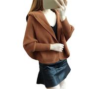 Cardigan à capuche en tricot épais pour femme - Manches longues - Chauve-souris, marron, M