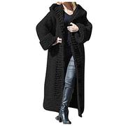 Cardigan à capuche long en tricot épais pour femme - Grande taille - Longueur cheville - Surdimensionné - Couleur unie - Pull d'extérieur chaud - Manteau d'hiver S-5XL, Noir , S