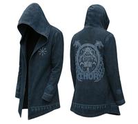 Cardigan à capuche pour homme de style viking avec motif en relief - Veste de survêtement ouverte avec ornements nordiques - Cape gothique pour les fans de fantastique, Style_m01 bleu marine, XXL