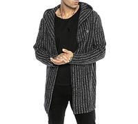 Cardigan à Capuche pour Homme Veste à Capuchon à Coupe Longue rayée Noir M