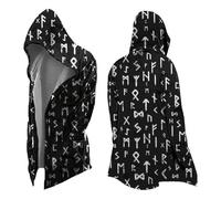 Cardigan à capuche viking pour homme avec motif runes - Veste asymétrique avec imprimé Futhark intégral - Cardigan gothique de style nordique pour homme, Style_n01 Noir, L