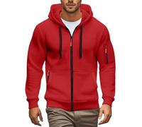 Cardigan à capuche zippé pour homme - Veste à capuche à manches longues avec poches zippées - Coupe décontractée - Style décontracté - Couleur unie - Style classique et polyvalent, Rouge, XL