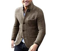 Cardigan à col châle pour homme en tweed à chevrons - Blazer de style britannique - Coupe régulière - Manches longues - Doux au toucher - Pull en tricot boutonné, kaki, 3XL