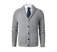 Cardigan à col châle pour homme - Tricot torsadé boutonné en laine mérinos - Un classique moderne qui ne se démodera jamais, gris, Taille 3XL