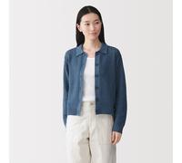 Cardigan à col en tricot de coton mélangé pour femme Bleu Cendré S